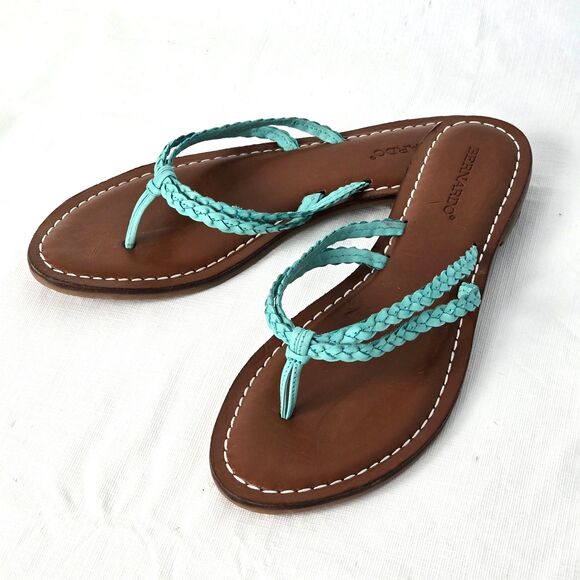 Bernardo Womens 11 M Turquoise Braided Double Strap Leather Thong Sandals - Picture 1 of 12